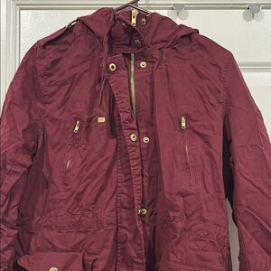 Burgundy Hooded Jacket with Gold Accents